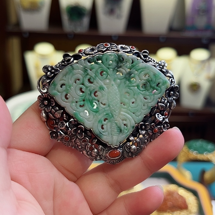 翡翠颈饰银S925镶嵌古风