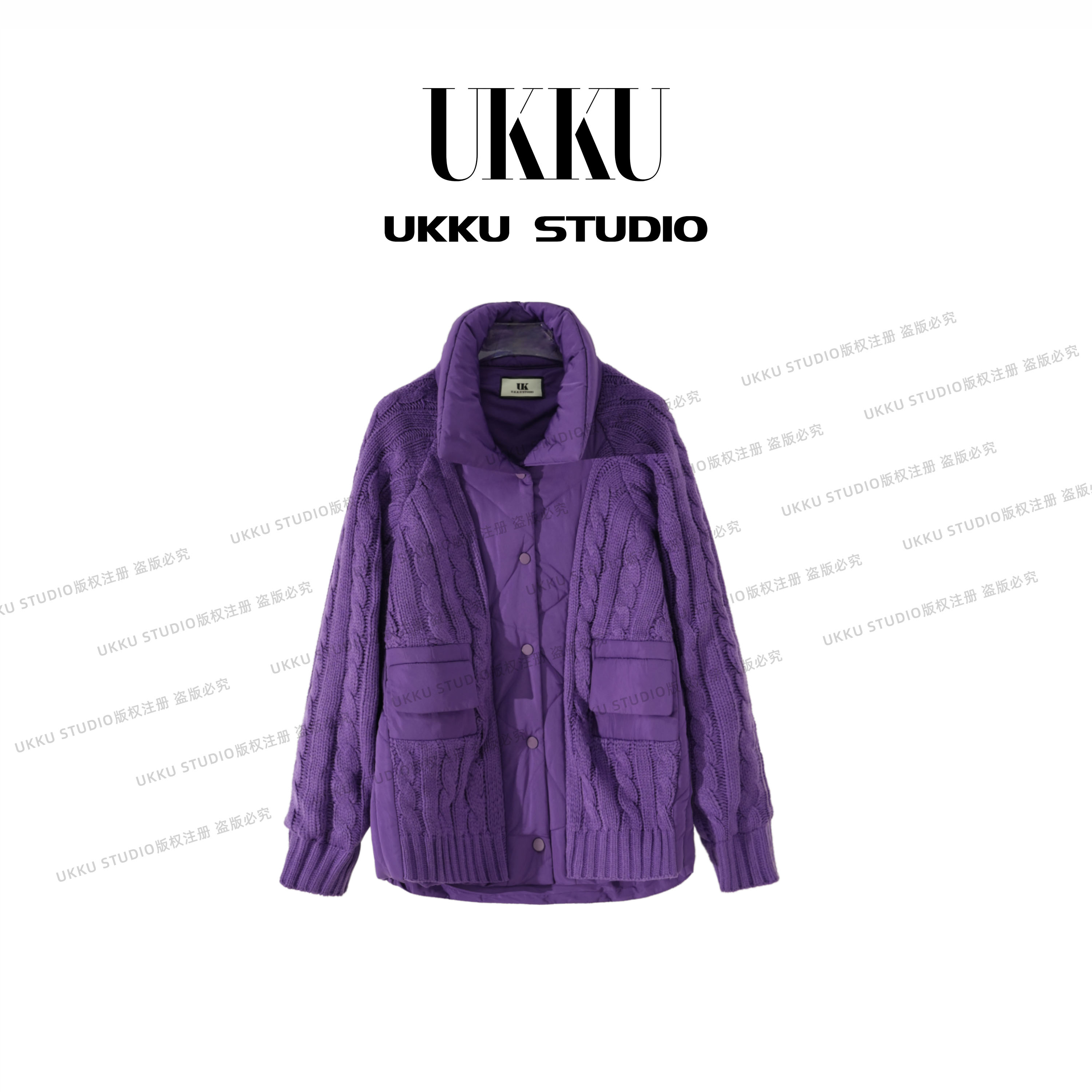 玟序【紫气东来】冬季新款百搭套头拼接时尚针织紫色毛衣315258