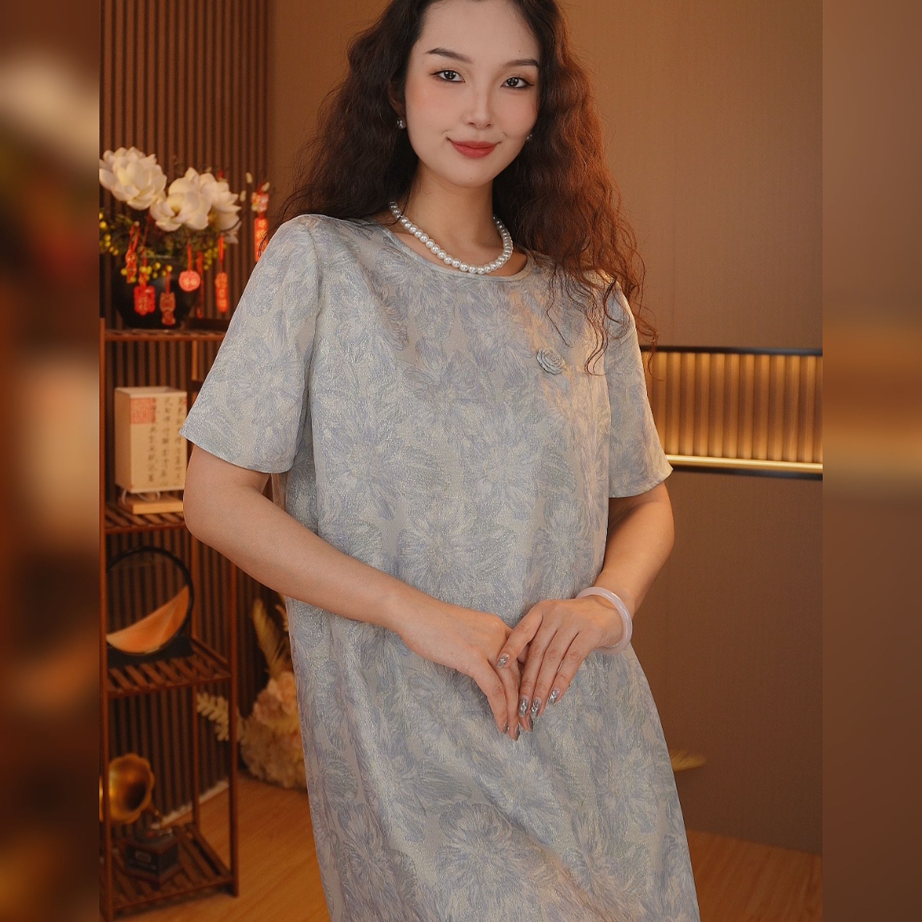 【常春】新中式织金提花冠乐绉轻薄透气夏季连衣裙2025A7797曼玉