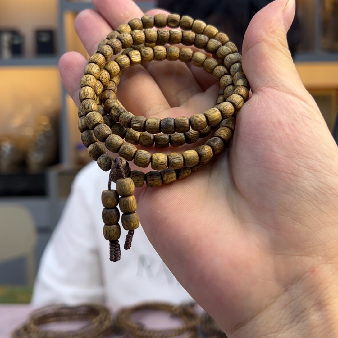 手串沉香0.6规格古珠多圈14克