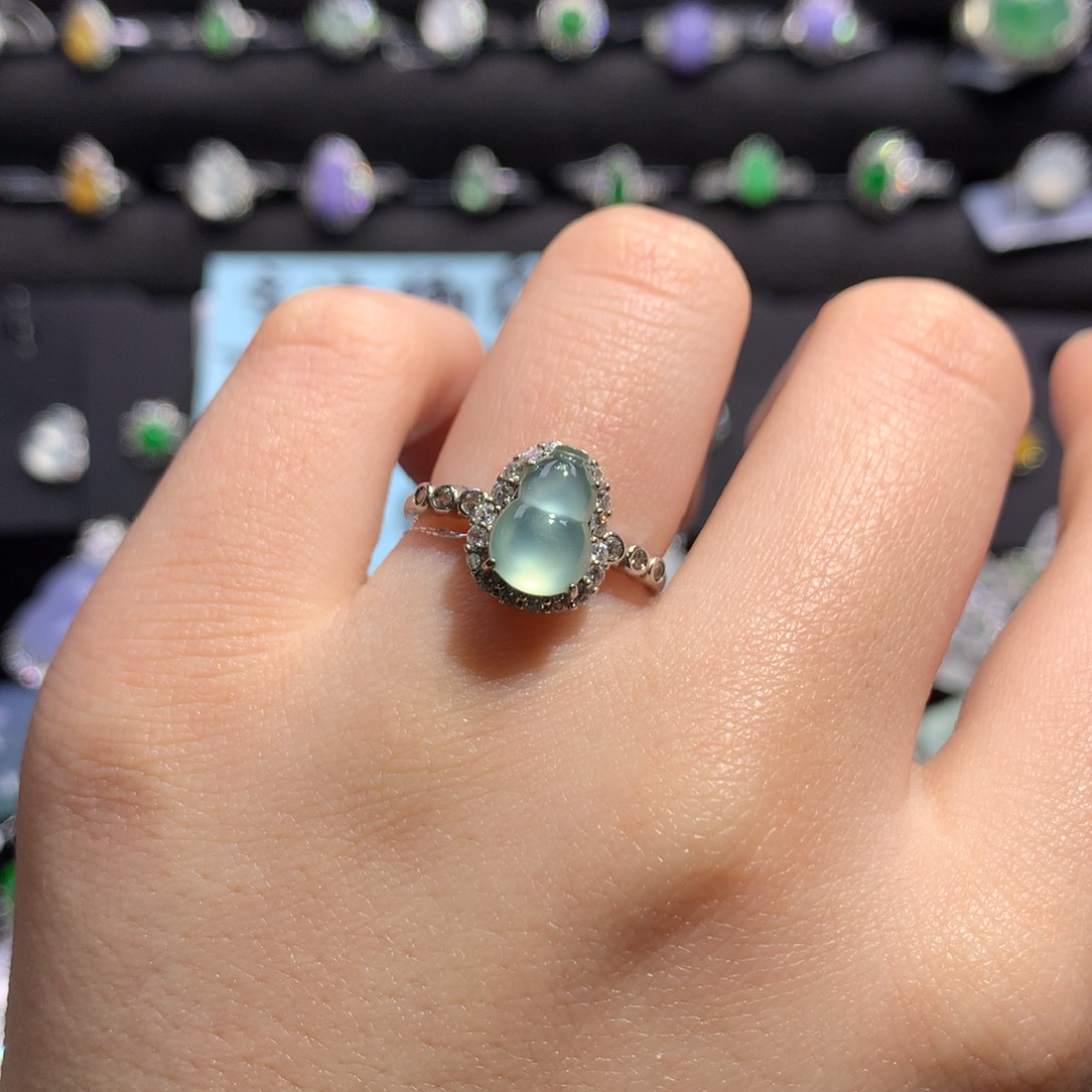 翡翠银S925镶嵌戒指天然翡翠