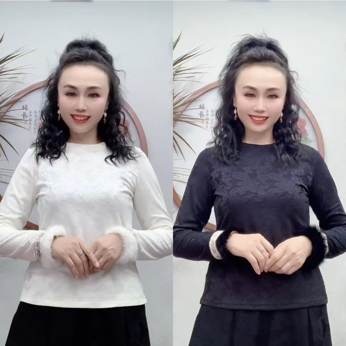 加绒（衣长58左右）秋冬上衣女长袖T恤修身显瘦打底衫女圆领112