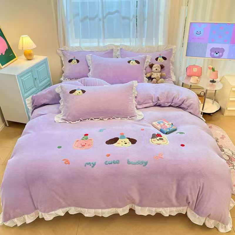 韩版毛巾绣四件套可爱儿童款软糯细腻