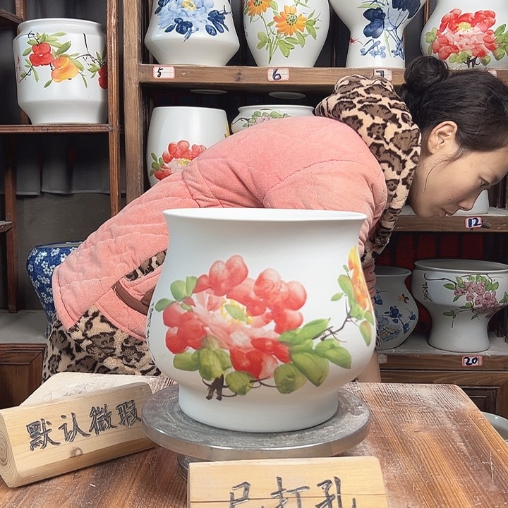 摆件高20口20红高牡丹新款新款陶瓷