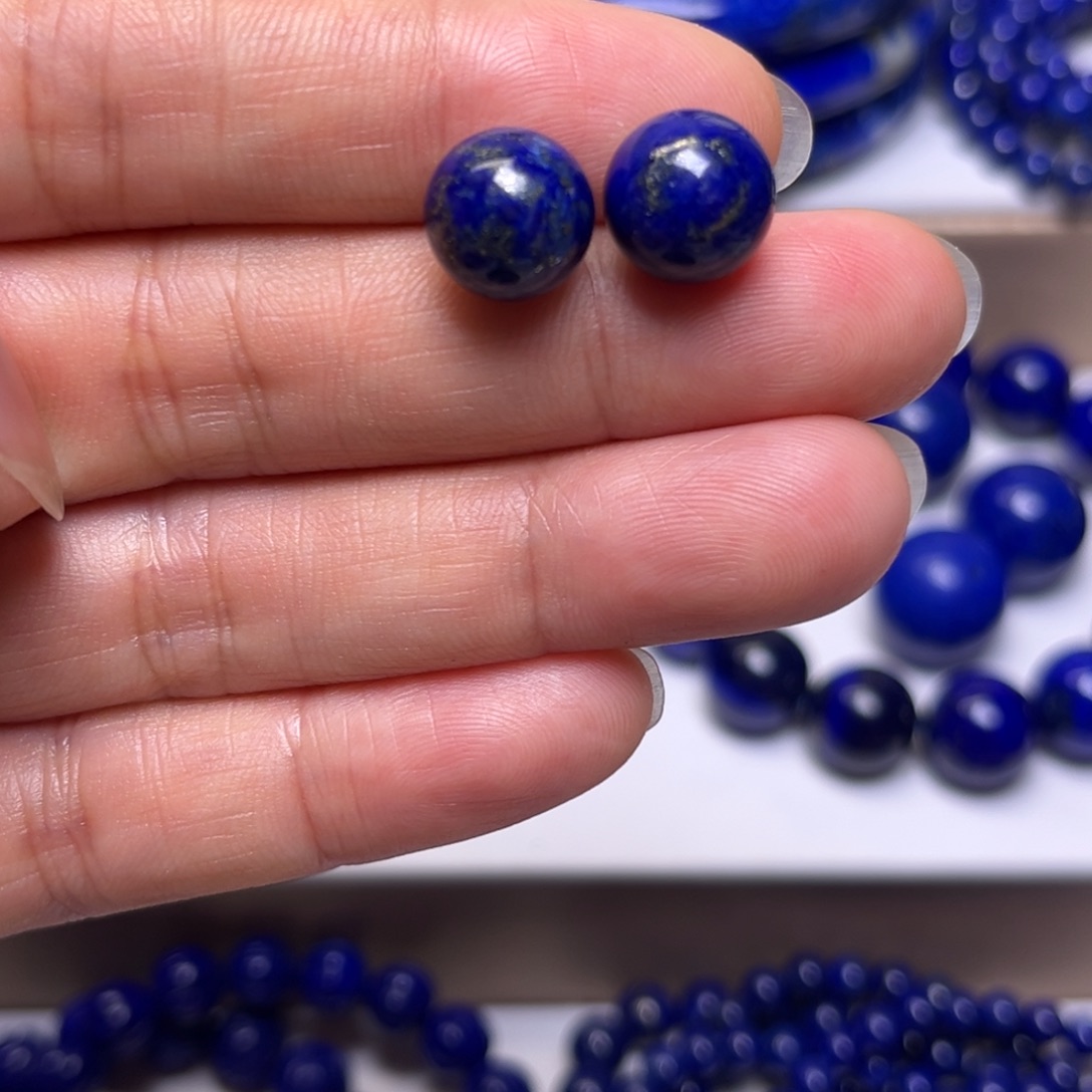 青金石耳钉未镶嵌圆耳钉10m m