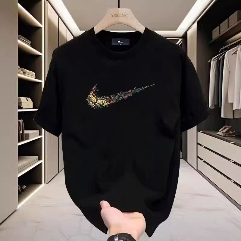 男士春夏印花宽松圆领夏季短袖时尚美式烫印短袖T恤