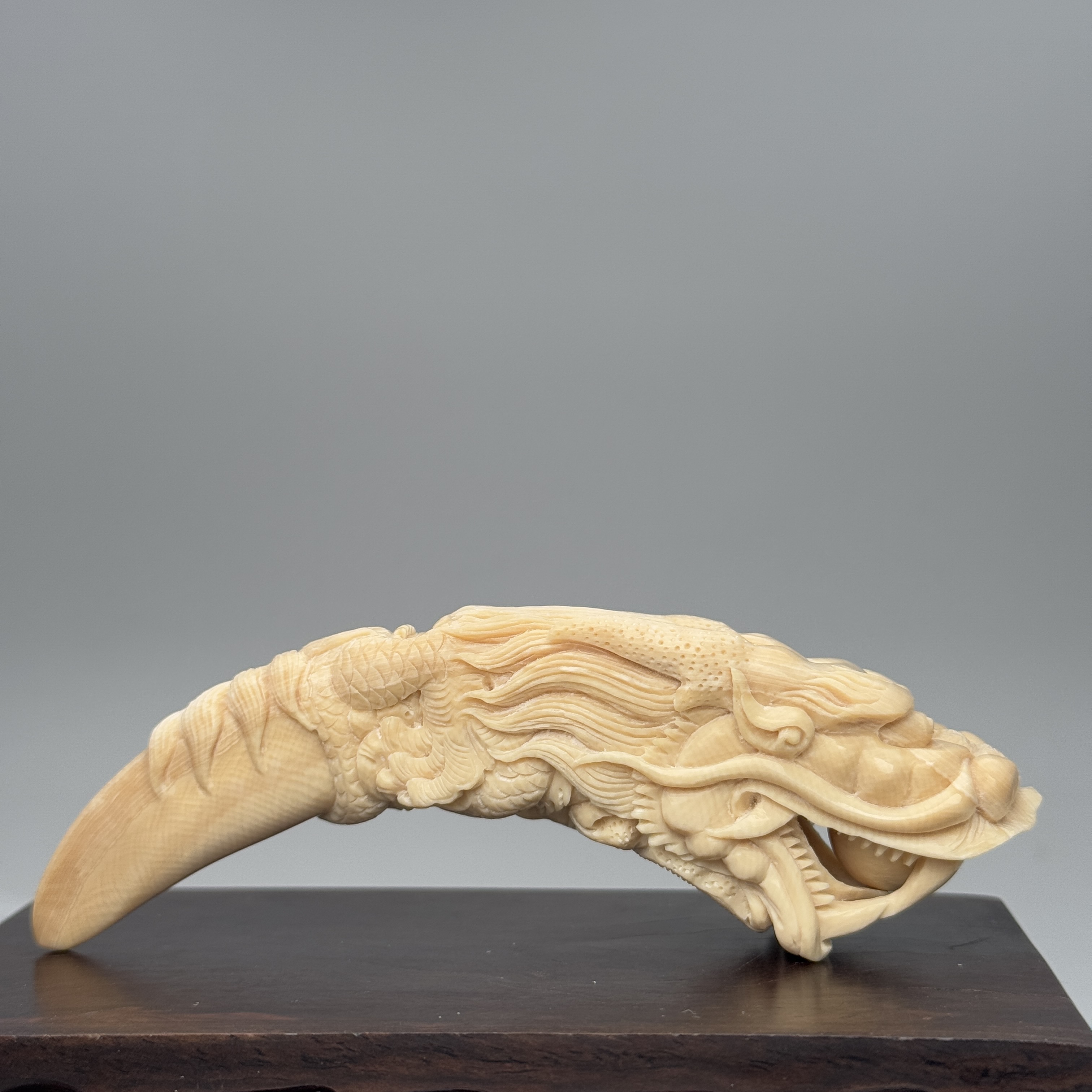 DEZHI/德志123*34*34mm82.1g盘龙牙尖把件猛犸牙Y593默认绑手把绳