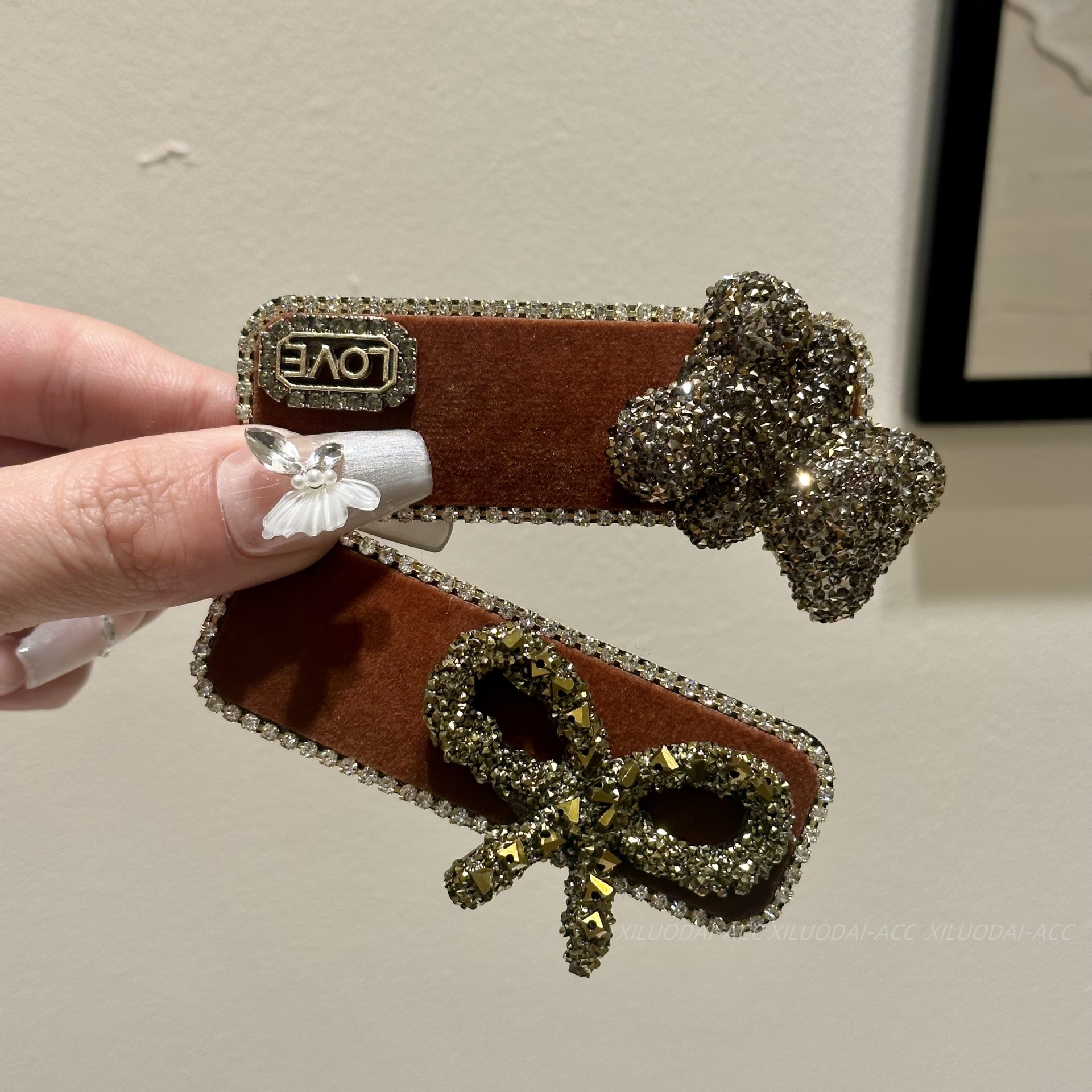 高级感可爱复古小熊水钻发夹韩版气质侧边发卡网红轻奢钻BB夹头饰