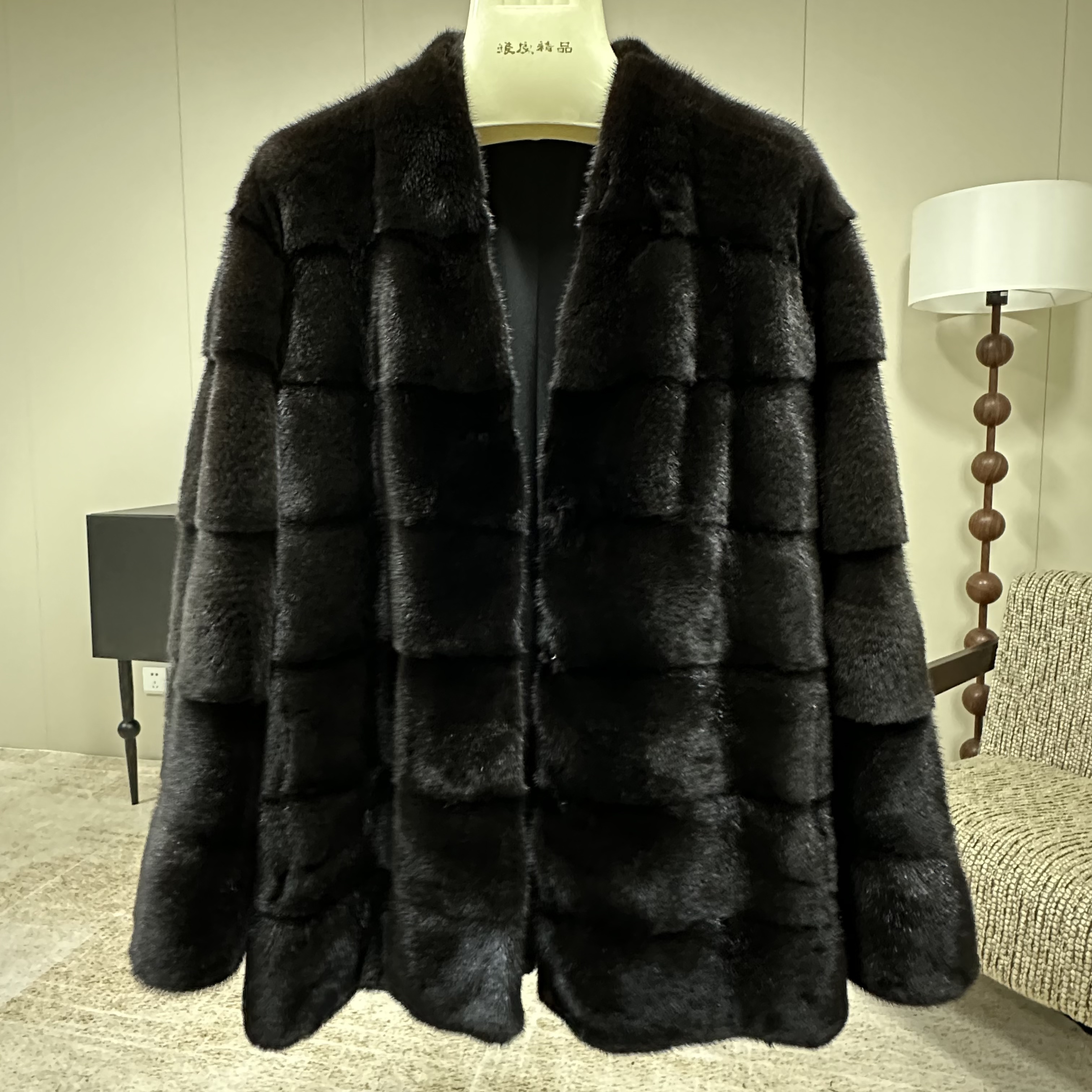 0590V领中长款水貂外套进口水貂外套横排水貂外套貂皮大衣