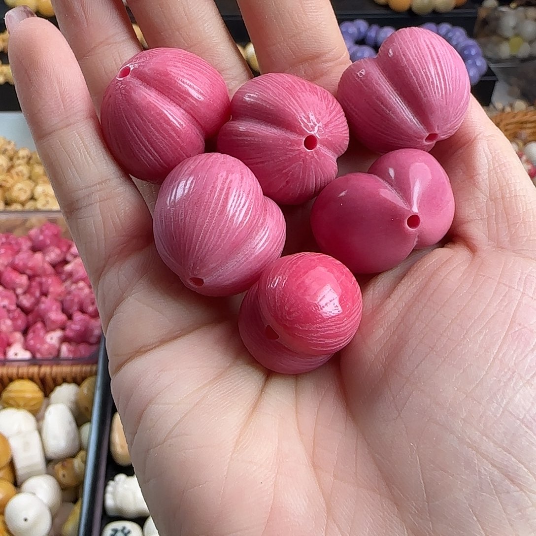 手串菩提根/象牙果微瑕牙果粉色拉丝屁桃4颗