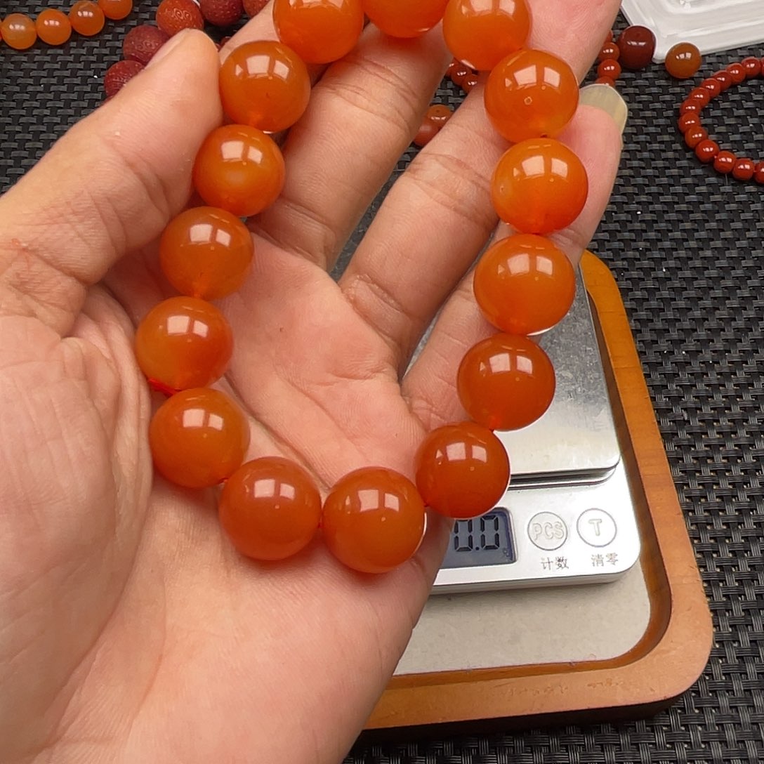 南红玛瑙未镶嵌樱桃红手串卡14