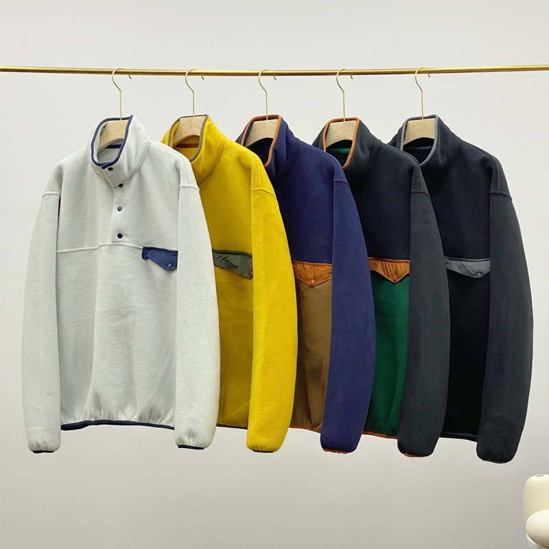 日系复古户外秋冬加厚半高领羊羔绒复合保暖立领宽松套头卫衣外套