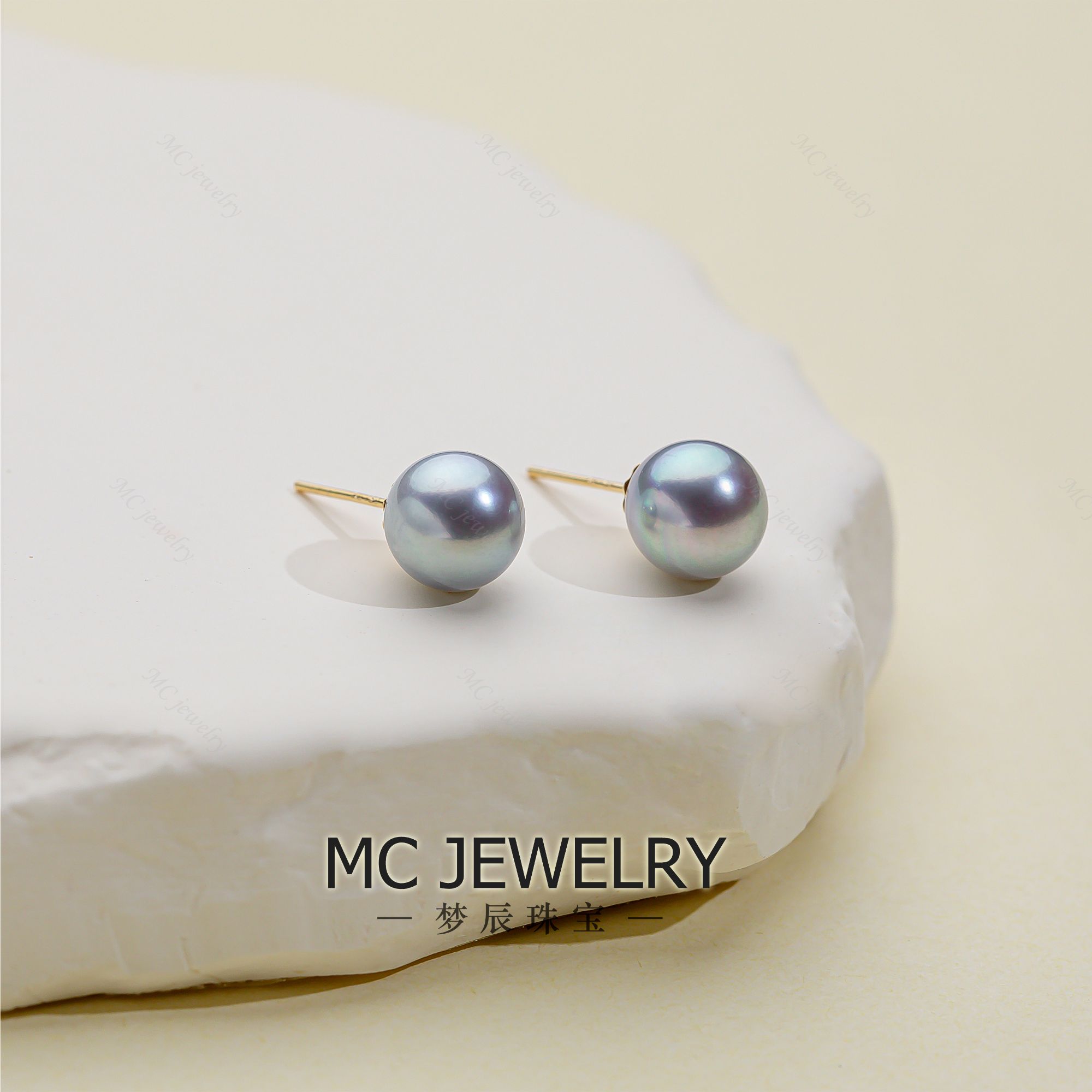 【真多麻耳钉】18k金 海水真多麻耳钉 7-8mm