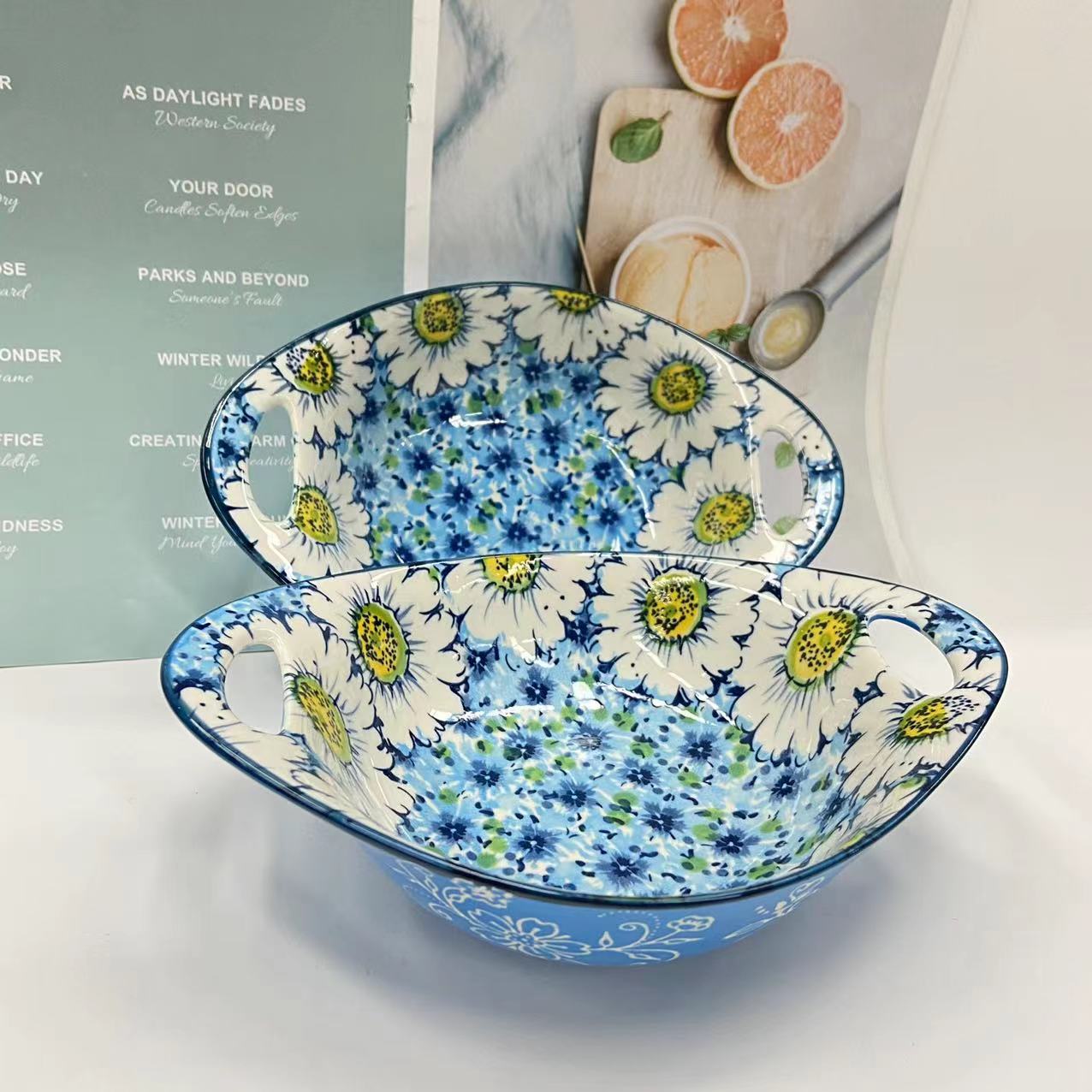 蓝色海洋-9英寸双耳元宝碗2个装