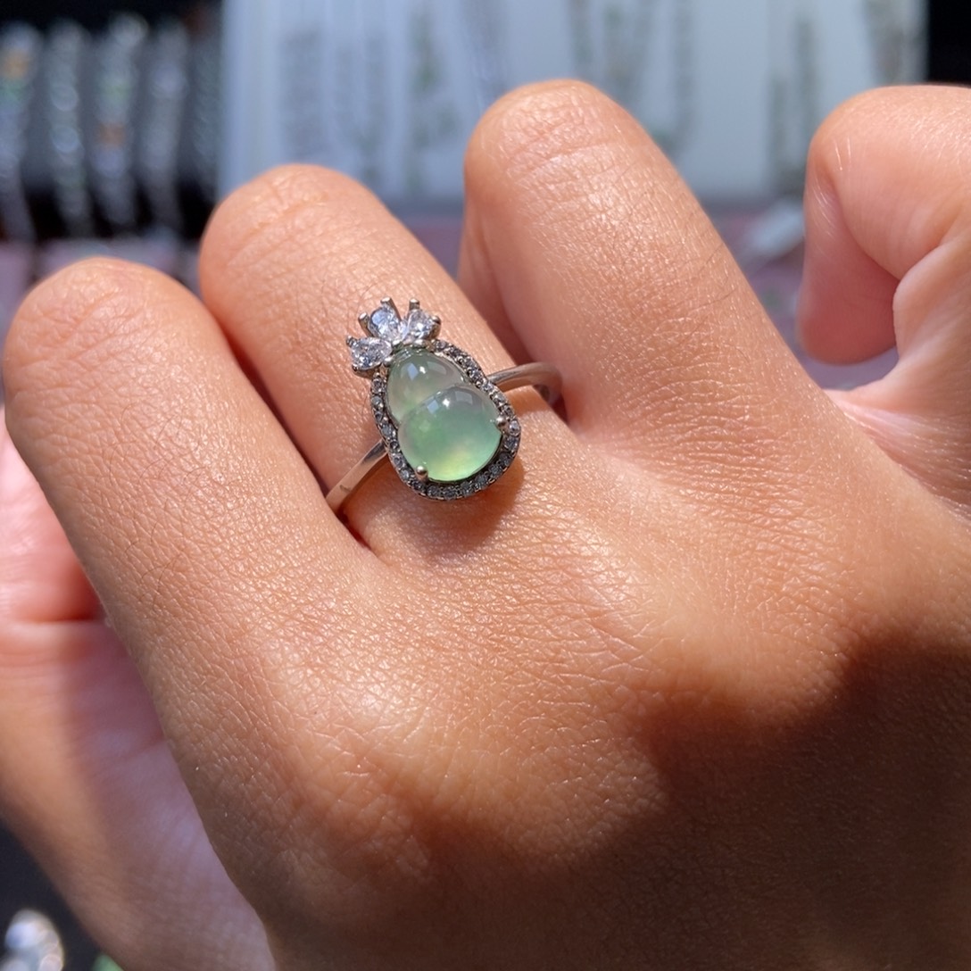 翡翠银S925镶嵌戒指纯天然缅甸翡翠A货戒指