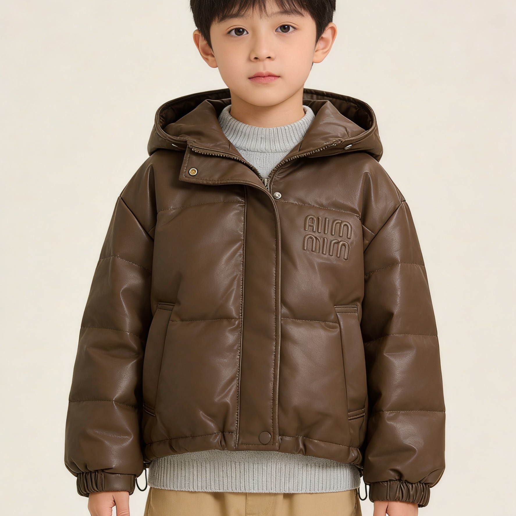 6203冬季男女童皮面加厚防风保暖免洗棉服外套冬款外搭
