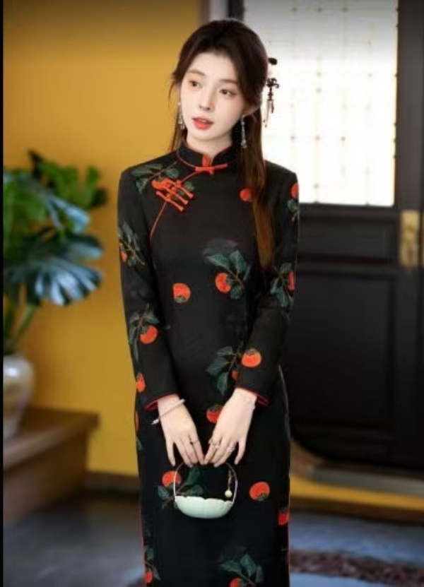 【柿柿如意】加绒冬款中式高端妈妈保暖国风古法旗袍