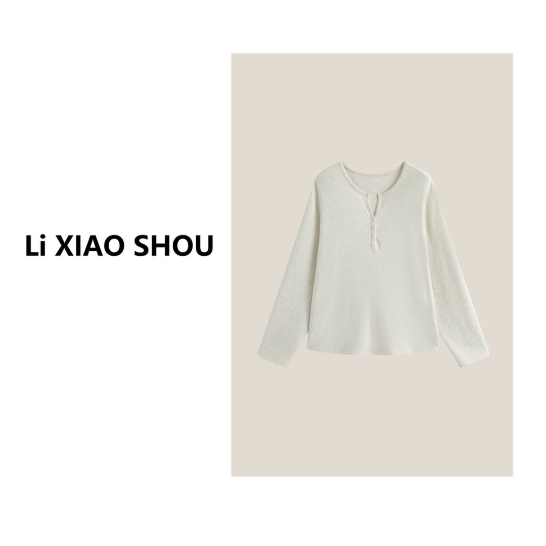 李小瘦大码女装【雾白清秋】休闲气质舒适亲肤磨毛小v修身1637D