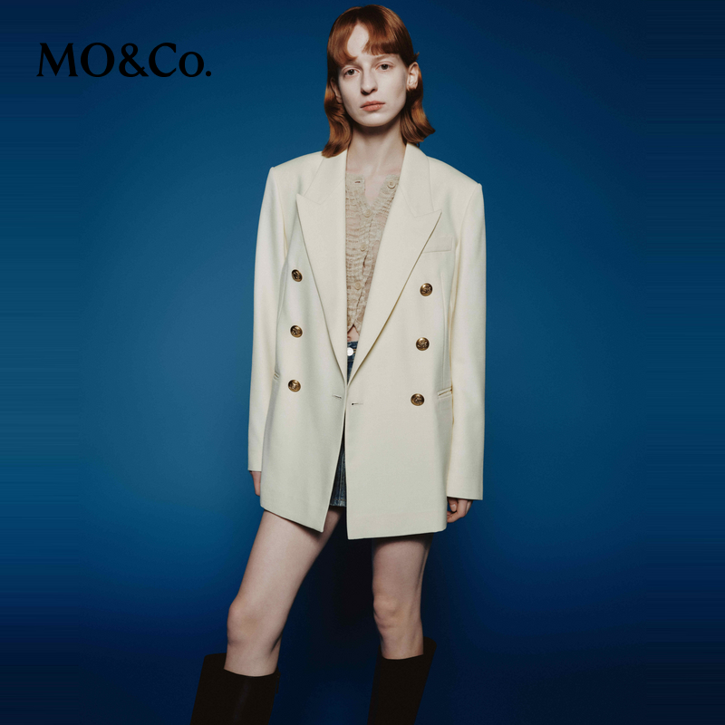 【达播用链接】MOCO春绵羊毛精纺戗驳领垫肩宽肩西装外套MBD1BLA001