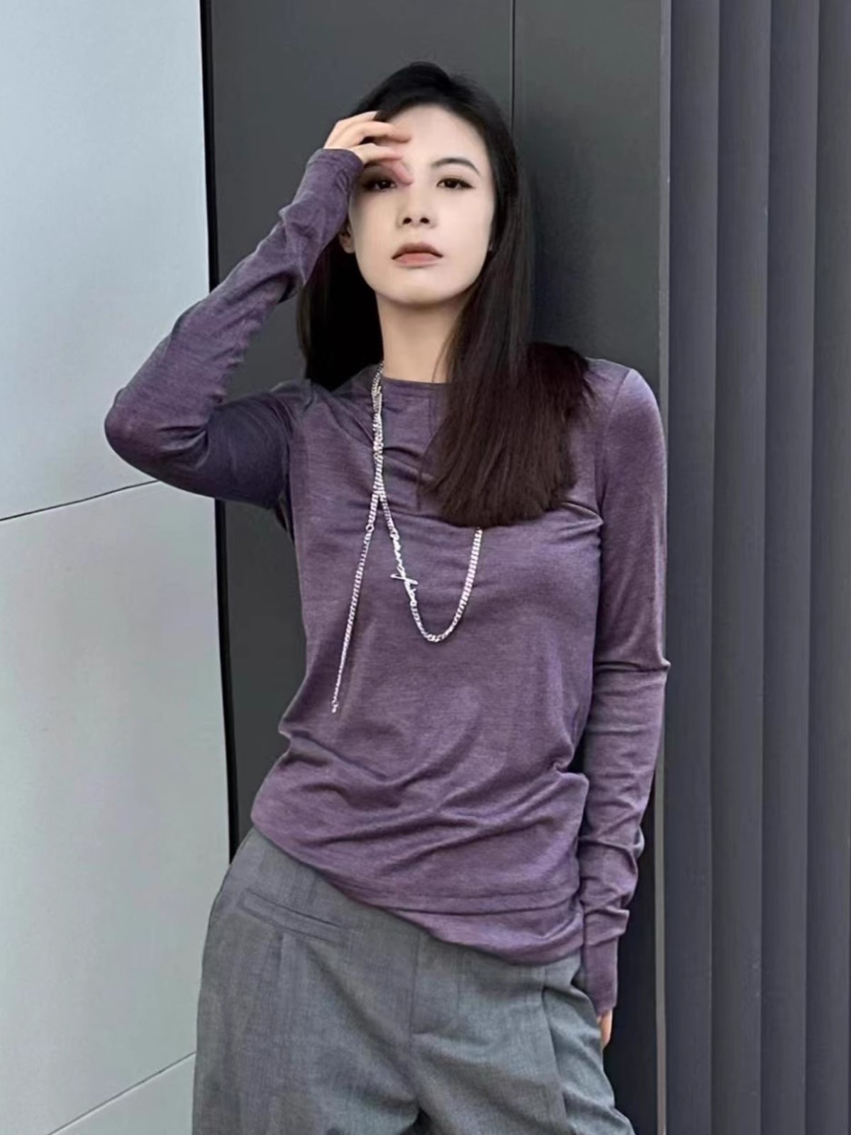 【商场同款】2025秋新款圆领修身天丝棉打底衫T恤女内搭上衣5300886