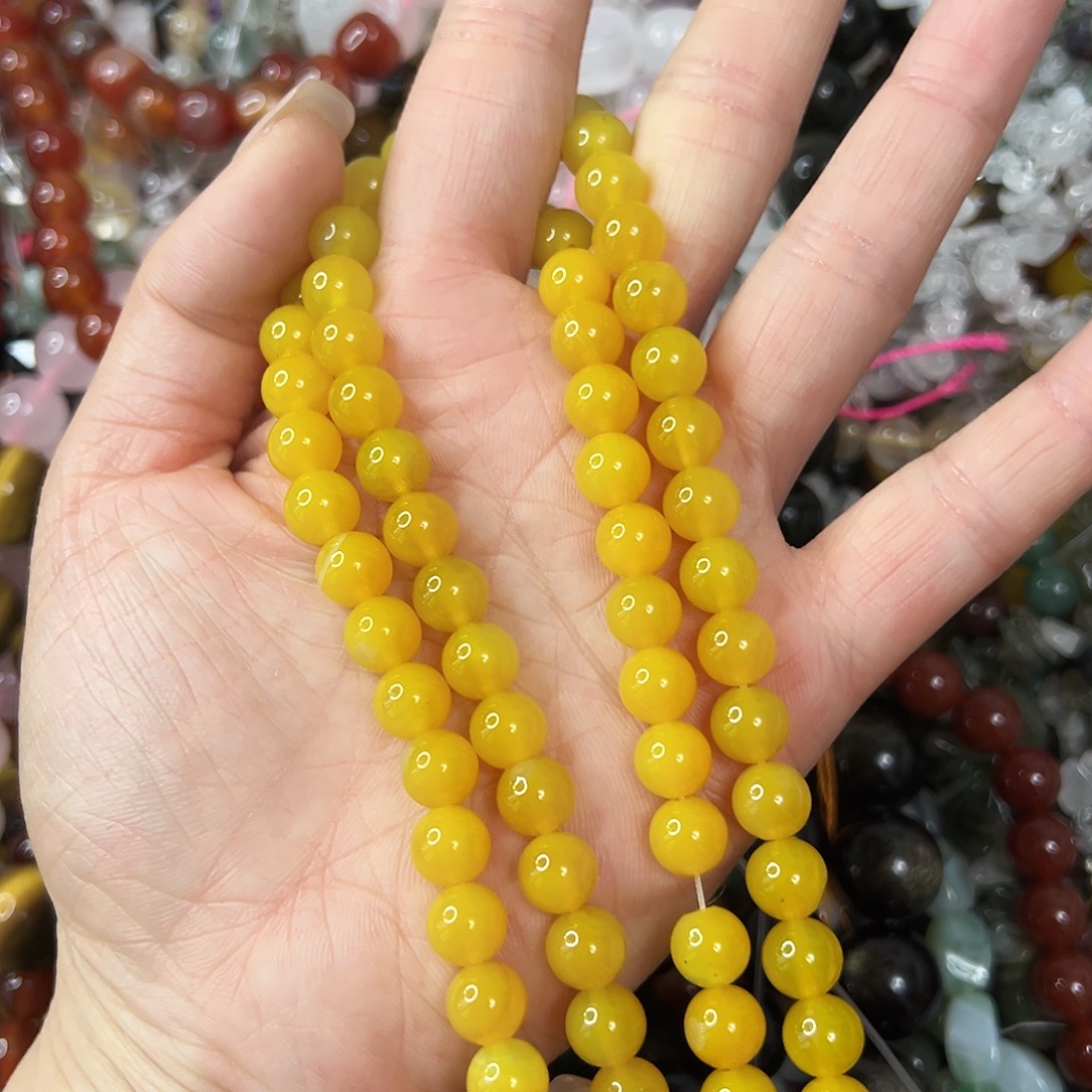 玛瑙/玉髓未镶嵌珠宝半成品，卡8蜜蜡黄玛瑙一条