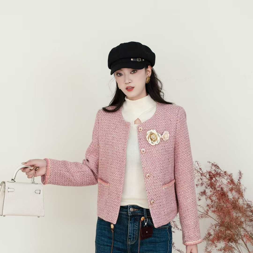 风格重工常规保暖薄款春季法式短外套女5601