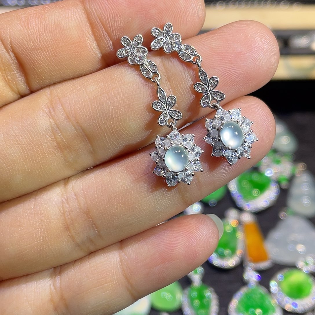 翡翠银S925镶嵌耳饰