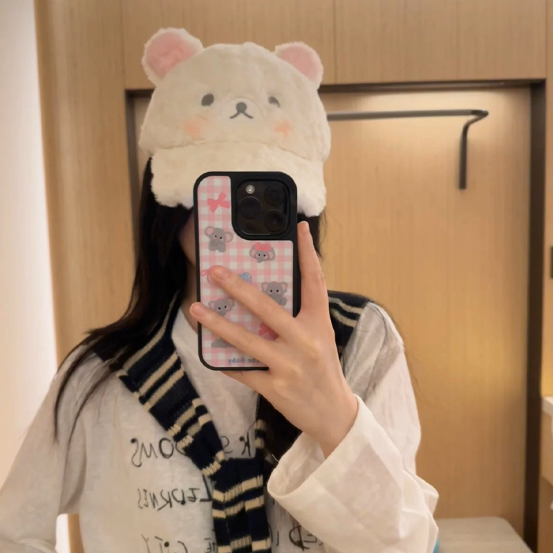 轻松熊可爱IP毛绒绒帽子冬季网红鸭舌帽子学生百搭时尚棒球帽卡通