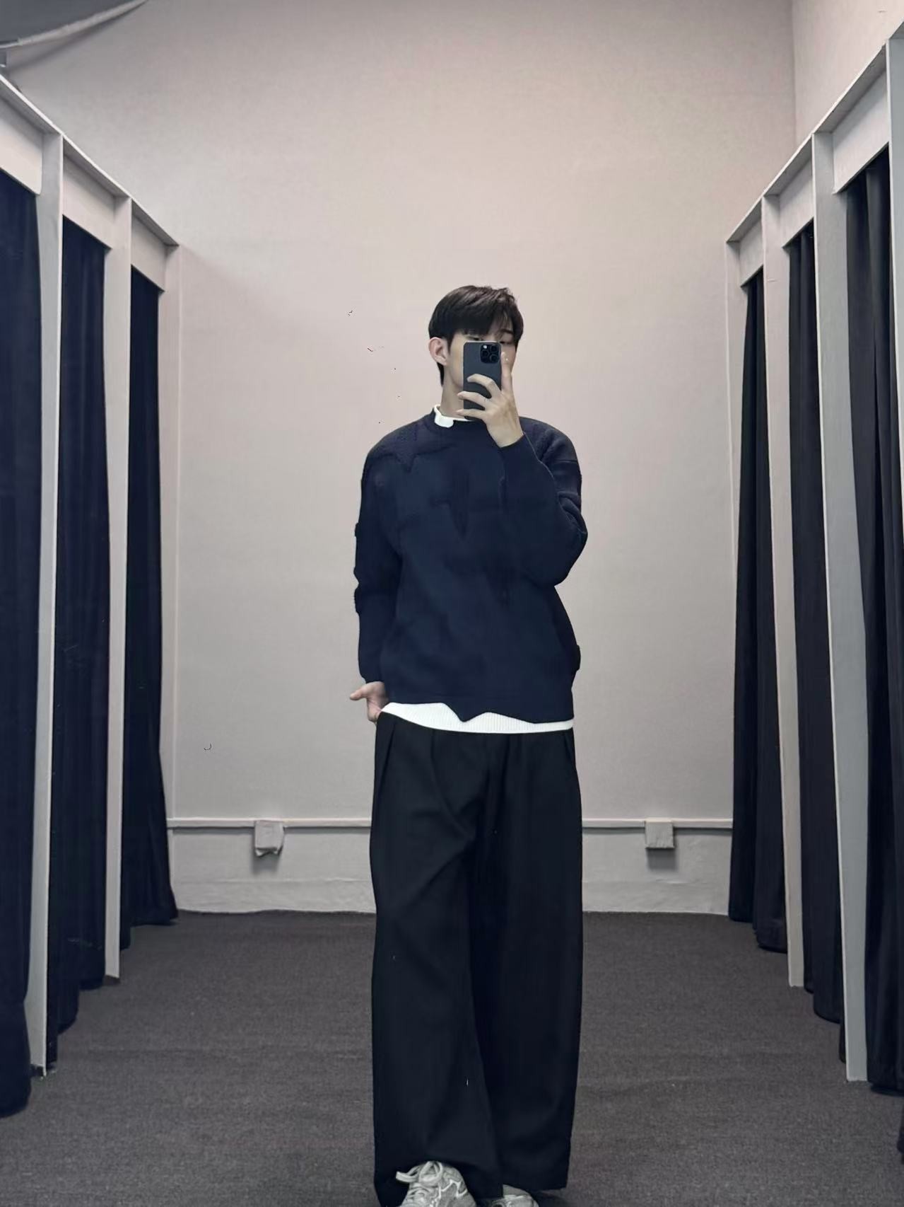提花加厚打底绒感假两件创意图案毛衣男圆领秋冬季韩版圆领针织衫