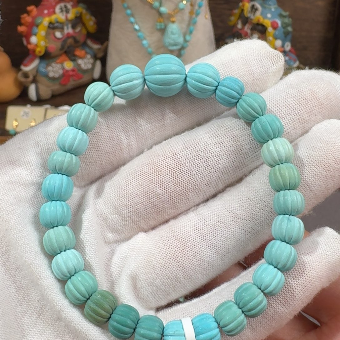 18K金镶嵌绿松石手串南瓜珠