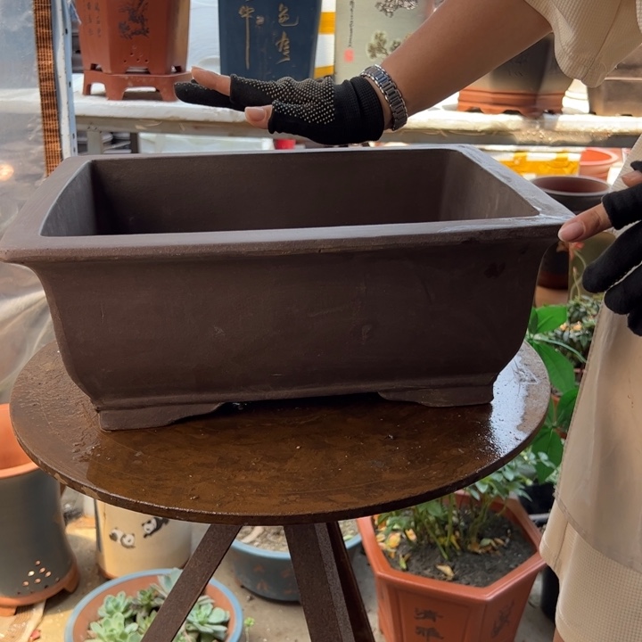 宜兴紫砂花盆40素面马槽