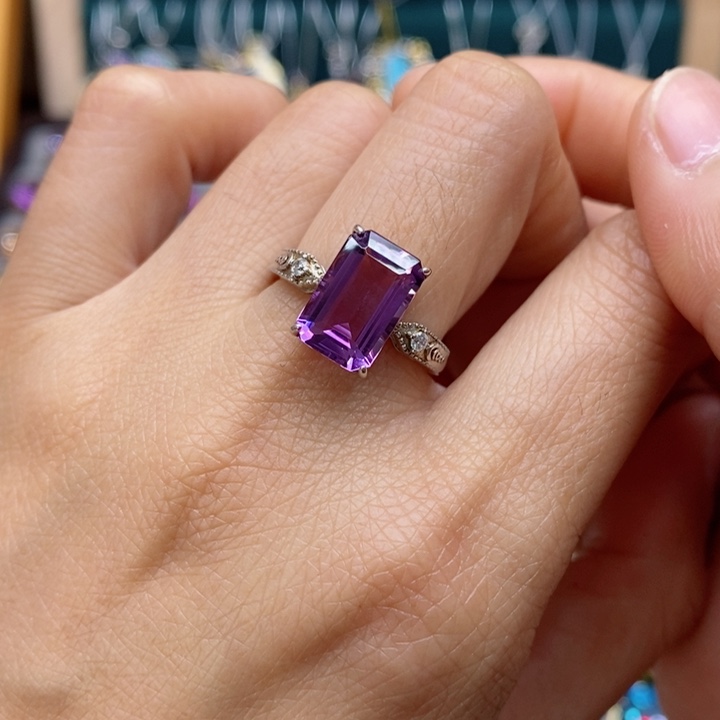 水晶戒指银S925镶嵌天然水晶戒指