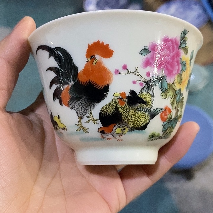 摆件陶黄稀土公鸡杯