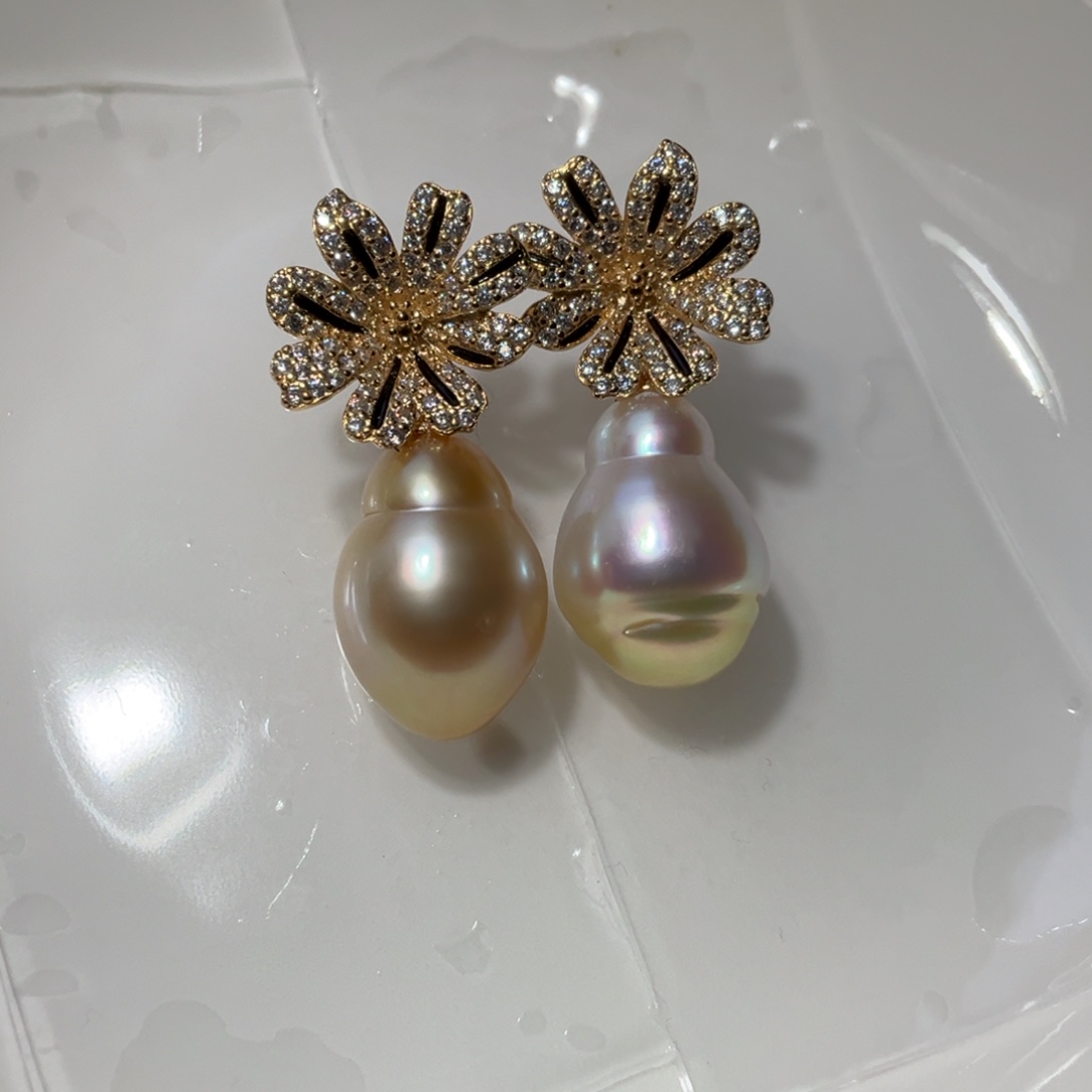 耳饰银S925镶嵌海水珍珠