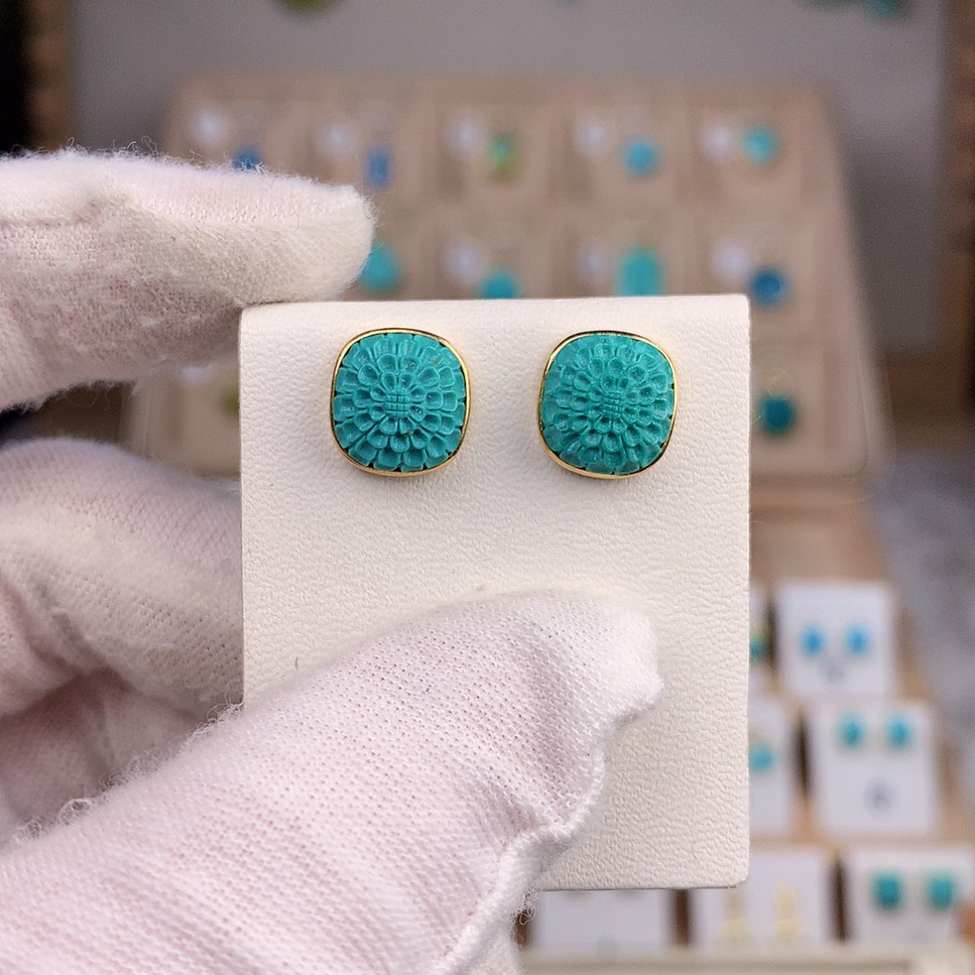 绿松石耳饰18K金镶嵌