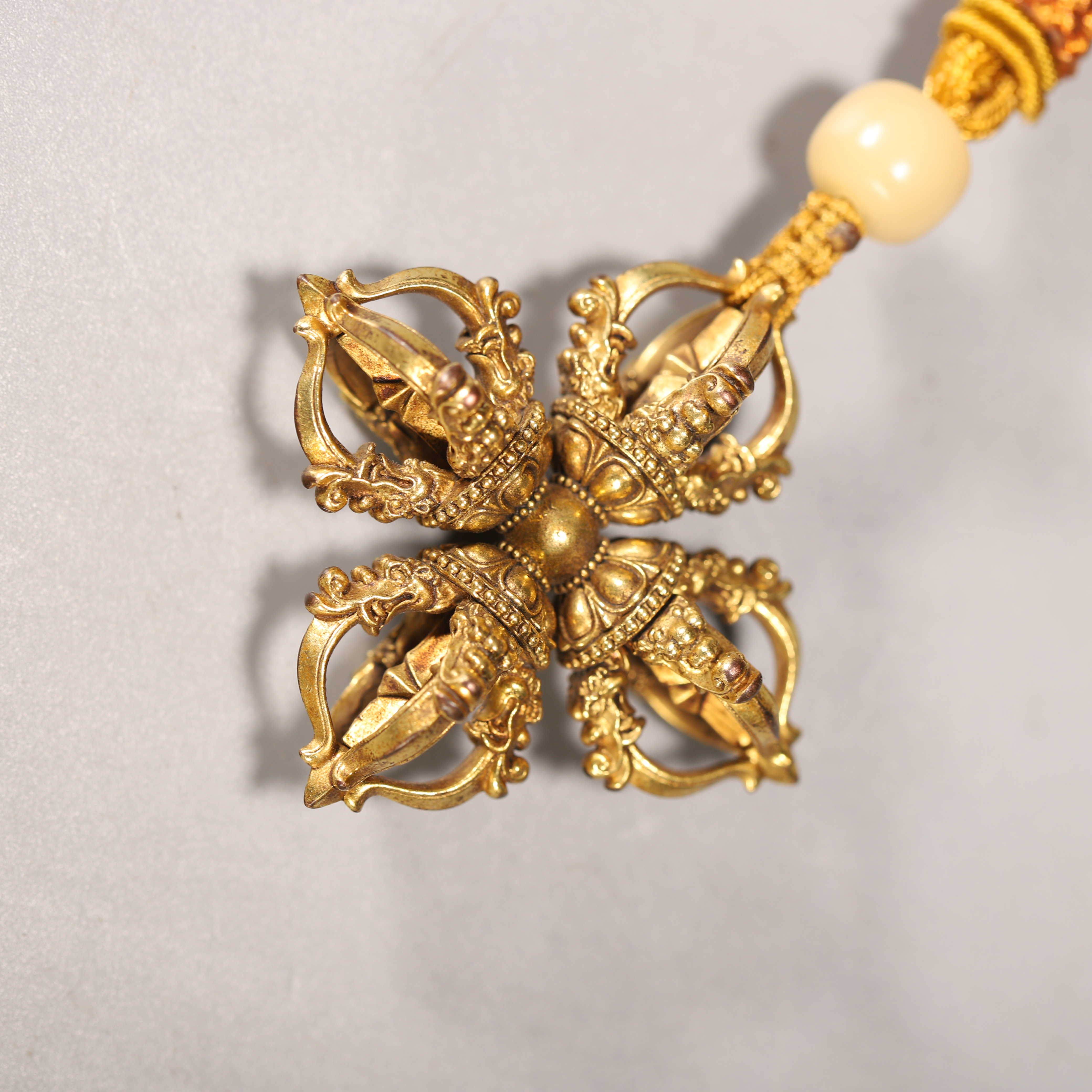 z512/清代 铜鎏金十字金刚杵挂坠【华豫之门甄选】