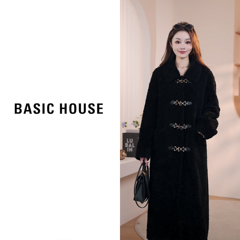 Basic House/百家好2025新款羊羔毛长款外套B1295B5X542（衣长109）