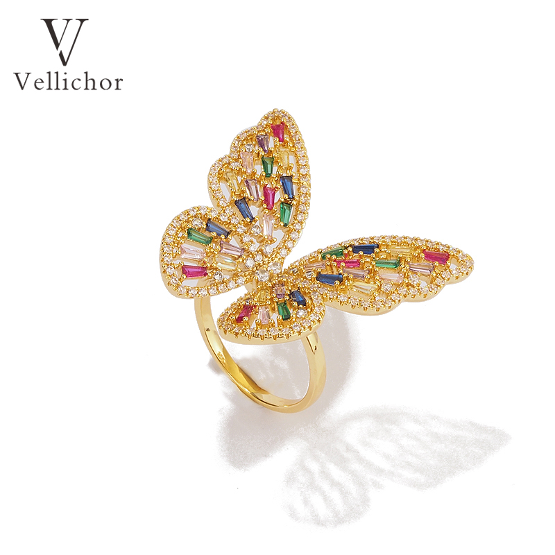 铜合金戒指 梦幻彩蝶凤尾蝶戒指气质高级感会发光的蝴蝶开口指环