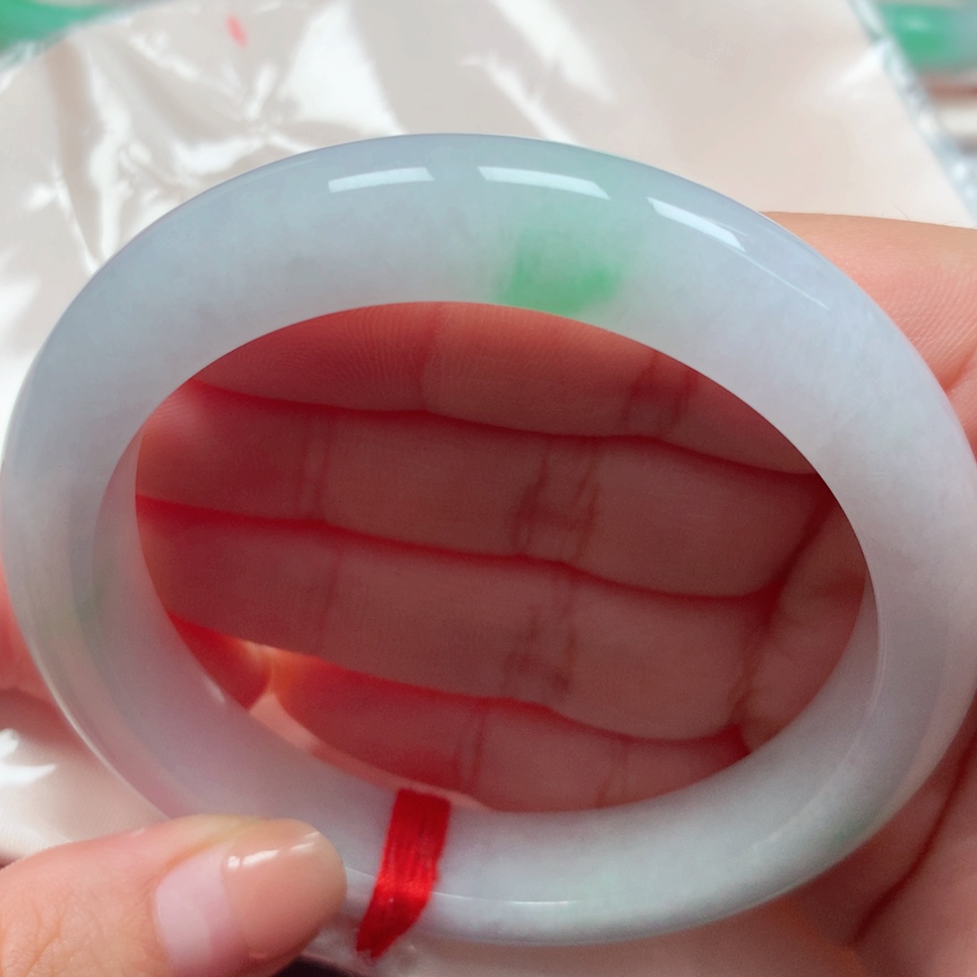 翡翠未镶嵌手镯49白底青61圈