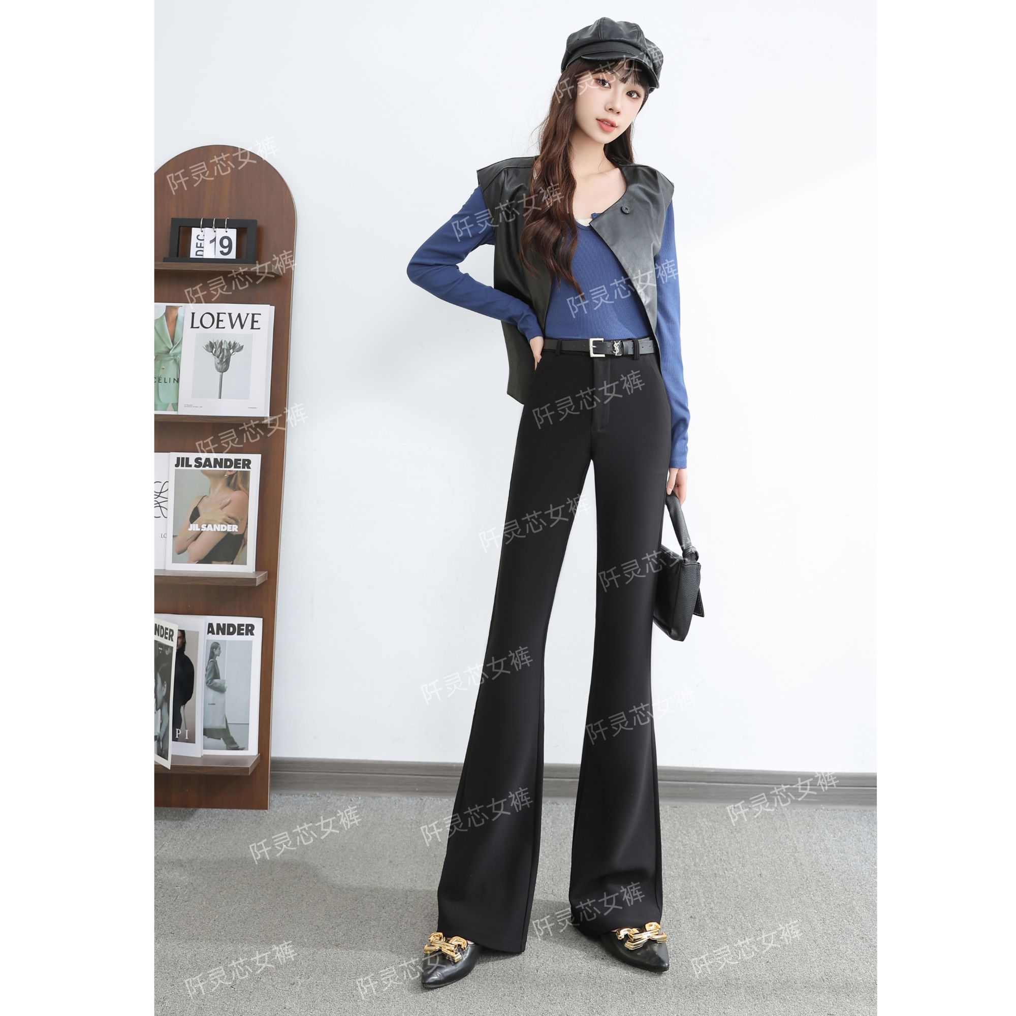 2505显瘦显腿长微喇西装女裤高腰修身弹力马蹄裤