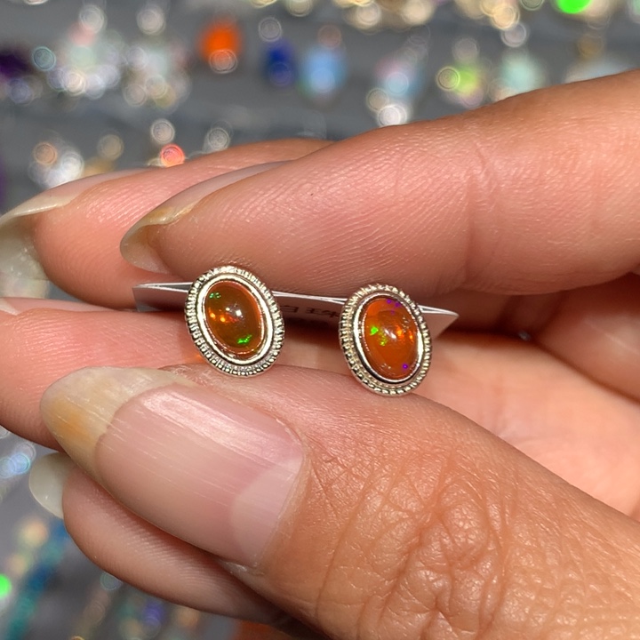 欧泊银S925镶嵌戒指福利耳钉