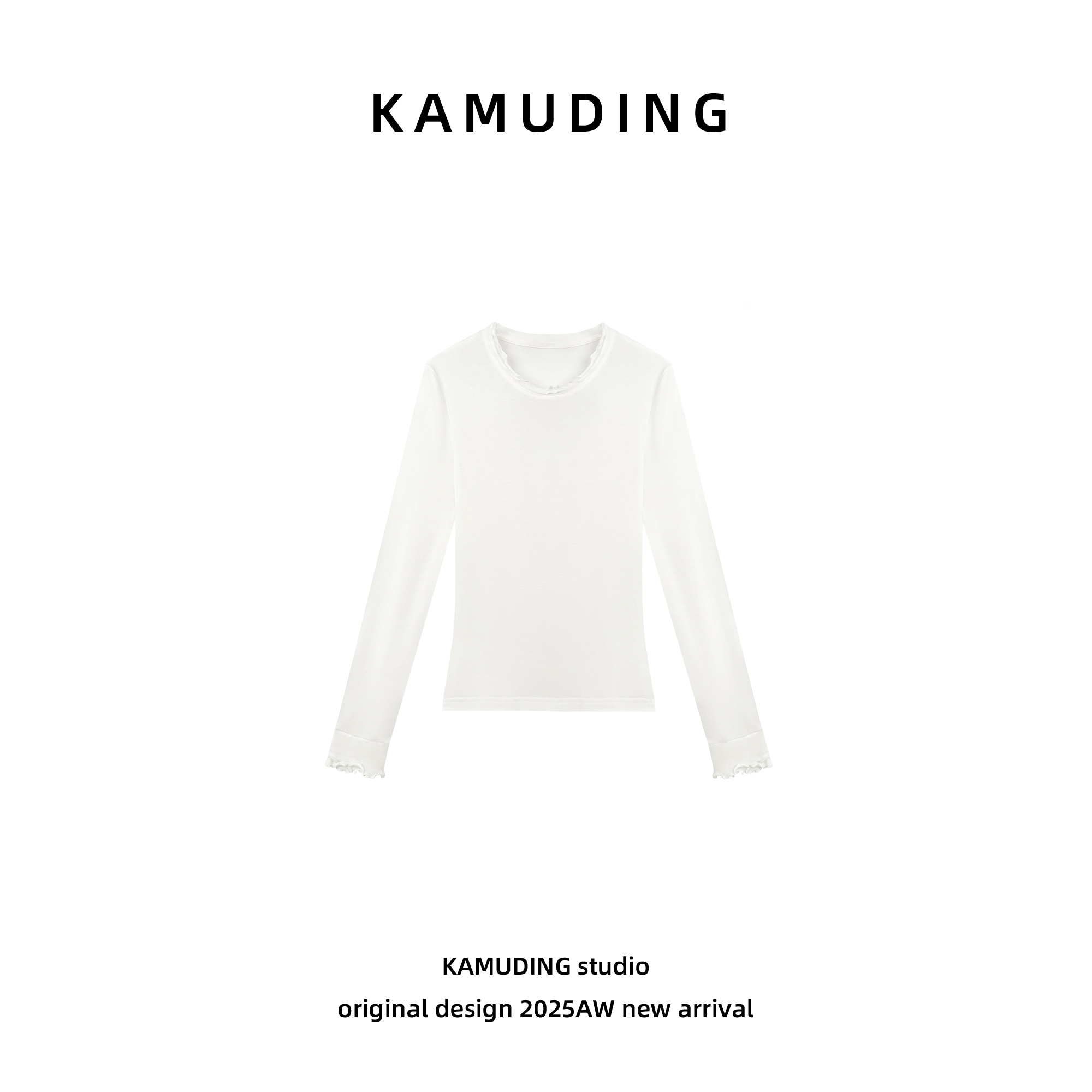 KAMUDING2025新款A6修身内搭打底温柔风显瘦木耳边长袖T恤25113