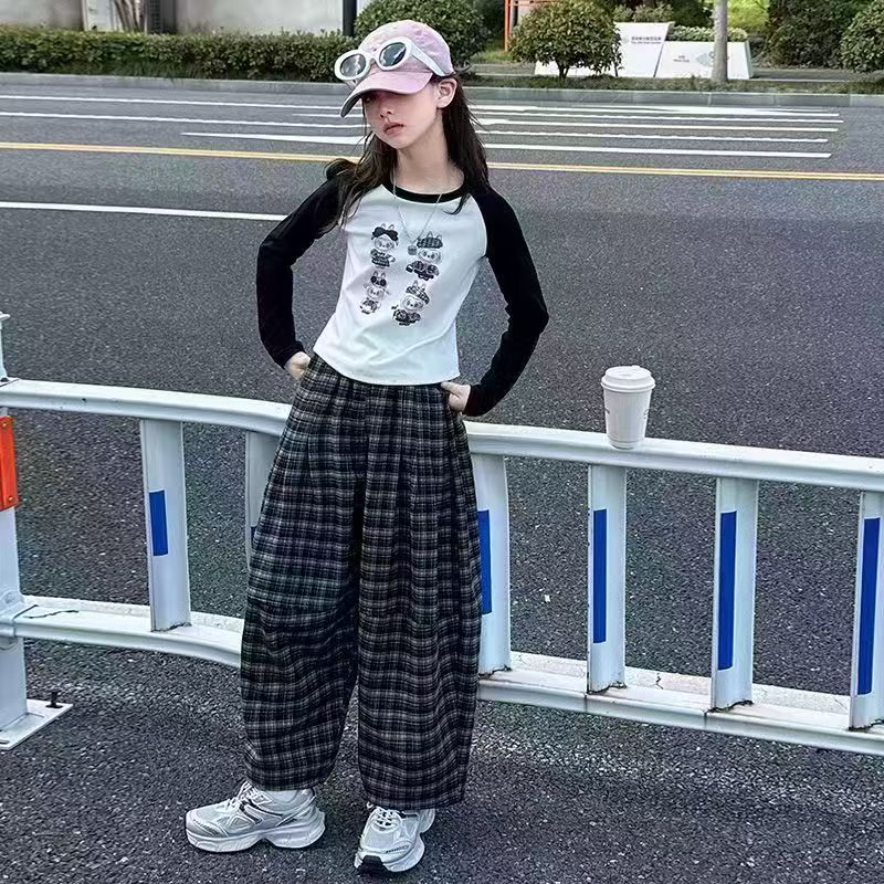 719哈哈家 女童春秋款洋气韩版百搭时髦休闲T恤上衣工装裤套装