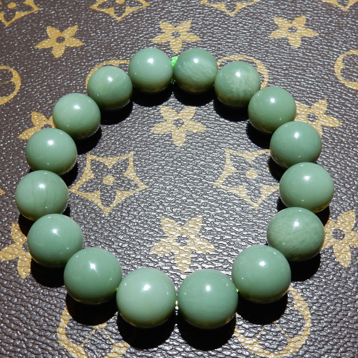 和田玉【沙枣青籽玉手串】14mm 圆珠款 国风复古单圈男女手饰