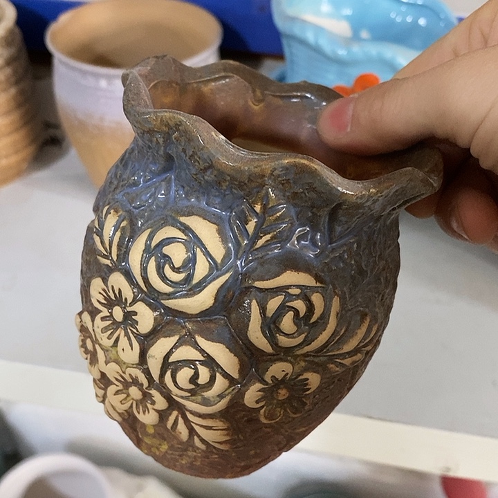 陶摆件陶盆有孔 瑕疵介意勿拍