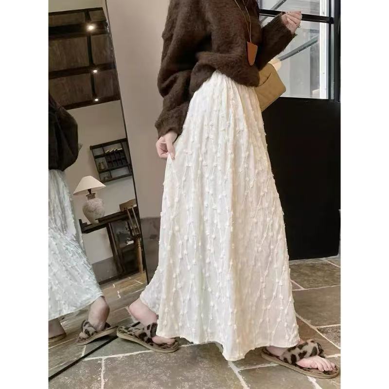 秋冬新款小众立体提花丝绒A字高腰半身裙气质垂感显瘦长款大摆裙