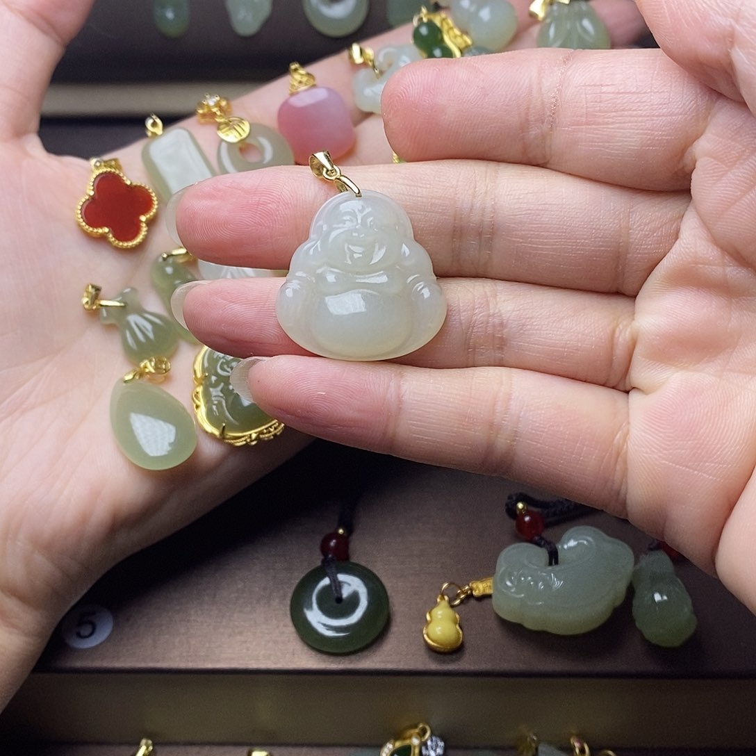 和田玉颈饰银S925镶嵌