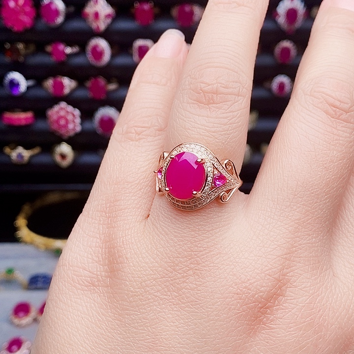 戒指银S925镶嵌红宝石