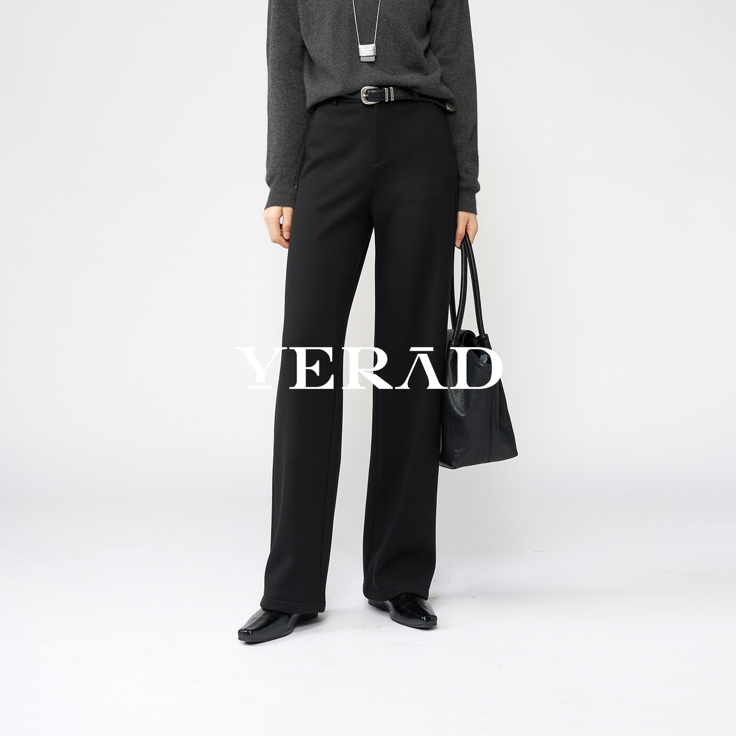 【糯米裤】娅丽达羊毛针织窄版阔腿裤女2025冬加绒保暖修身直筒裤