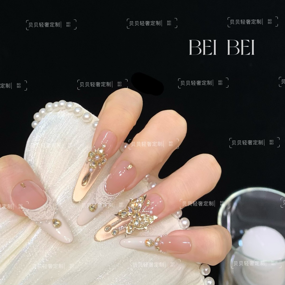 【钻蝶指尖舞-2.0版】贝贝手工美甲-可重复佩戴-掉钻包补-10片装